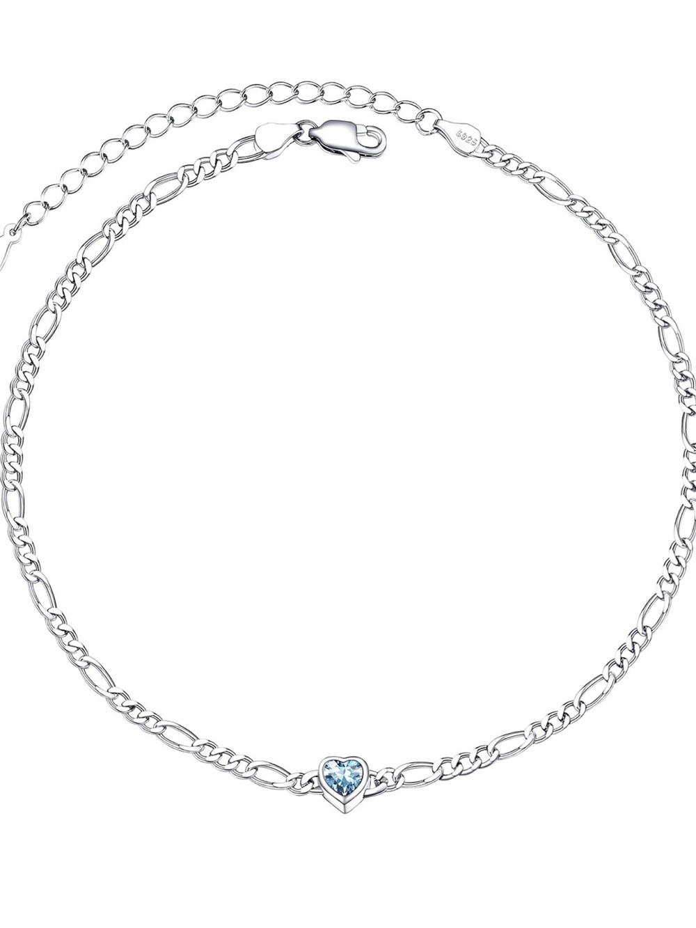 NWT Sterling Silver & Aquamarine Heart Anklet, 925